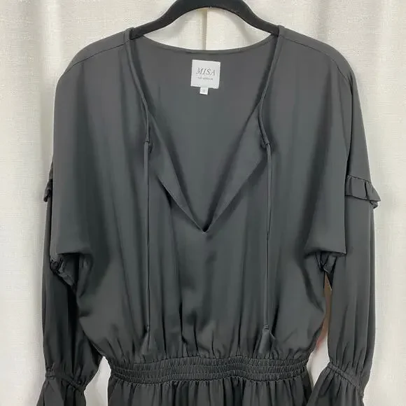 Misa Los Angeles Black Long Sleeve Amalya Ruffle Mini Dress Sz.S - Picture 7 of 16